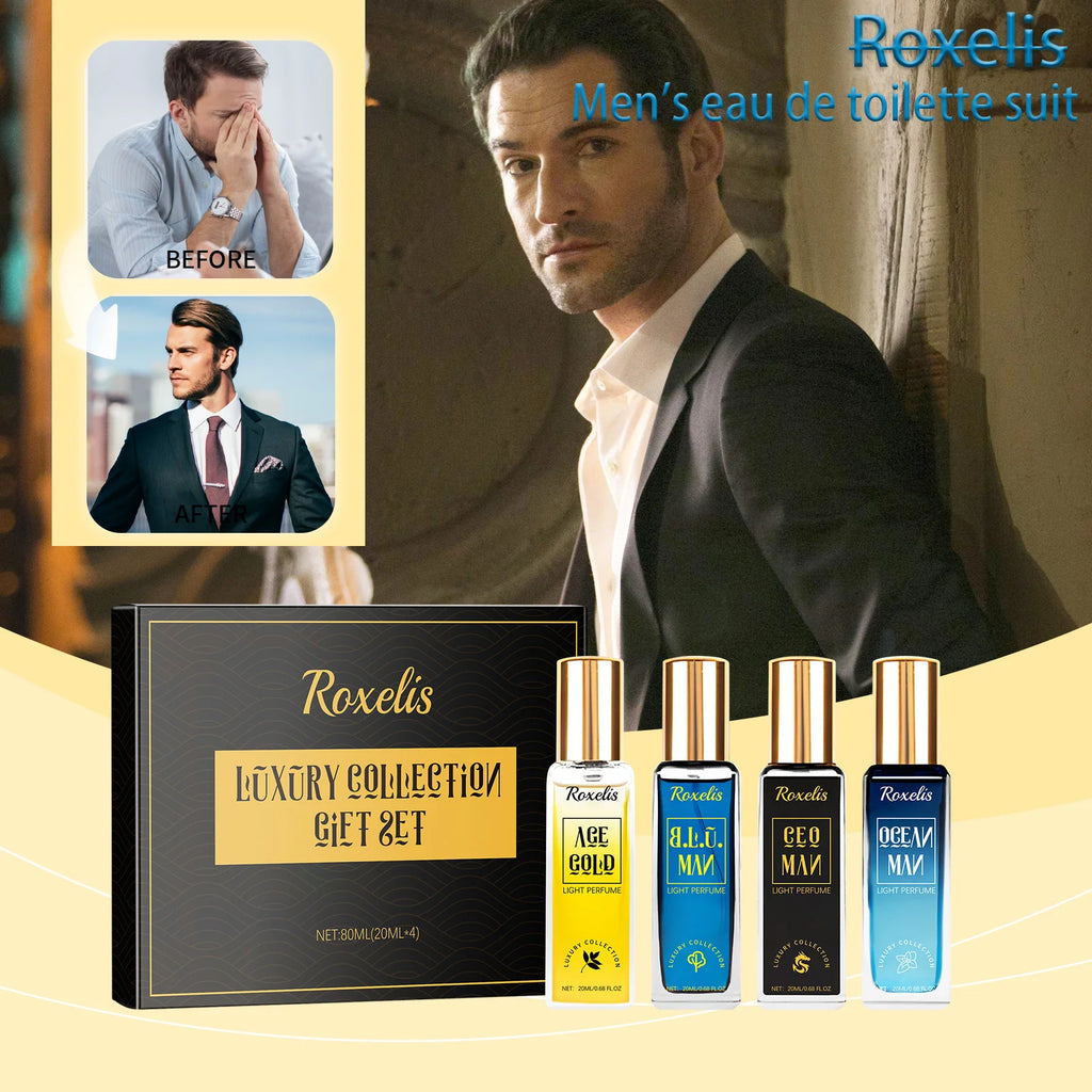 Roxelis Men's Perfume 4pcs Collection Men's Eau De Toilette Suit  lasting fragrance vitality fresh charm elegant fragrance set