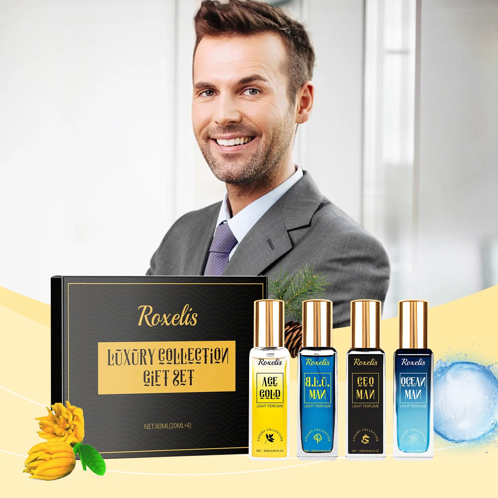 Roxelis Men's Perfume 4pcs Collection Men's Eau De Toilette Suit  lasting fragrance vitality fresh charm elegant fragrance set