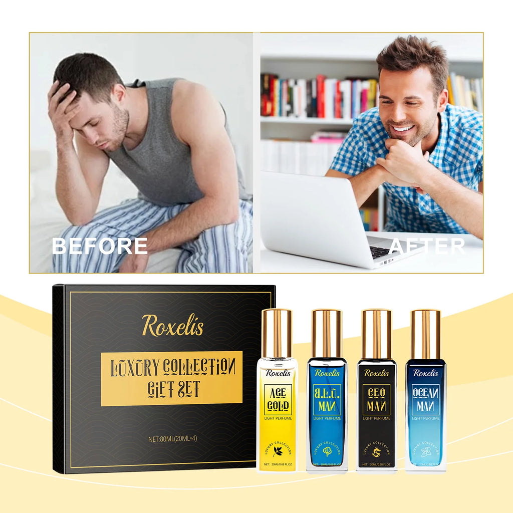 Roxelis Men's Perfume 4pcs Collection Men's Eau De Toilette Suit  lasting fragrance vitality fresh charm elegant fragrance set