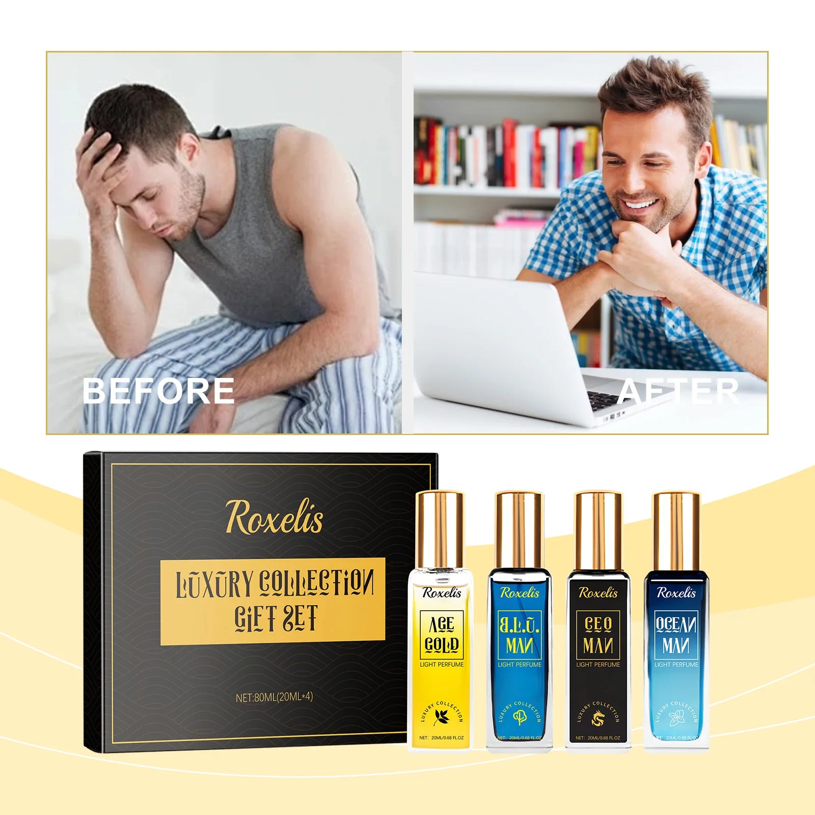 Roxelis Men's Perfume 4pcs Collection Men's Eau De Toilette Suit  lasting fragrance vitality fresh charm elegant fragrance set
