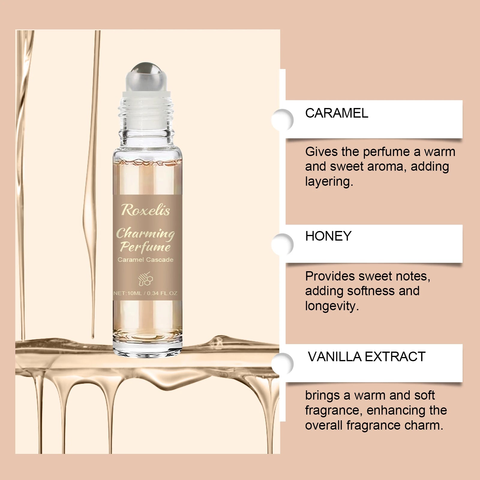 Roxelis Caramel Honey Light Fragrance Perfume Elegant Fragrance Rich Sensory Exquisite Experience Caramel Honey Lasting Perfume