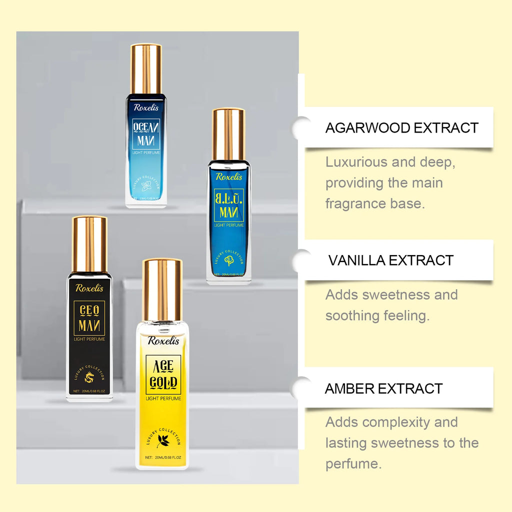 Roxelis Men's Perfume 4pcs Collection Men's Eau De Toilette Suit  lasting fragrance vitality fresh charm elegant fragrance set