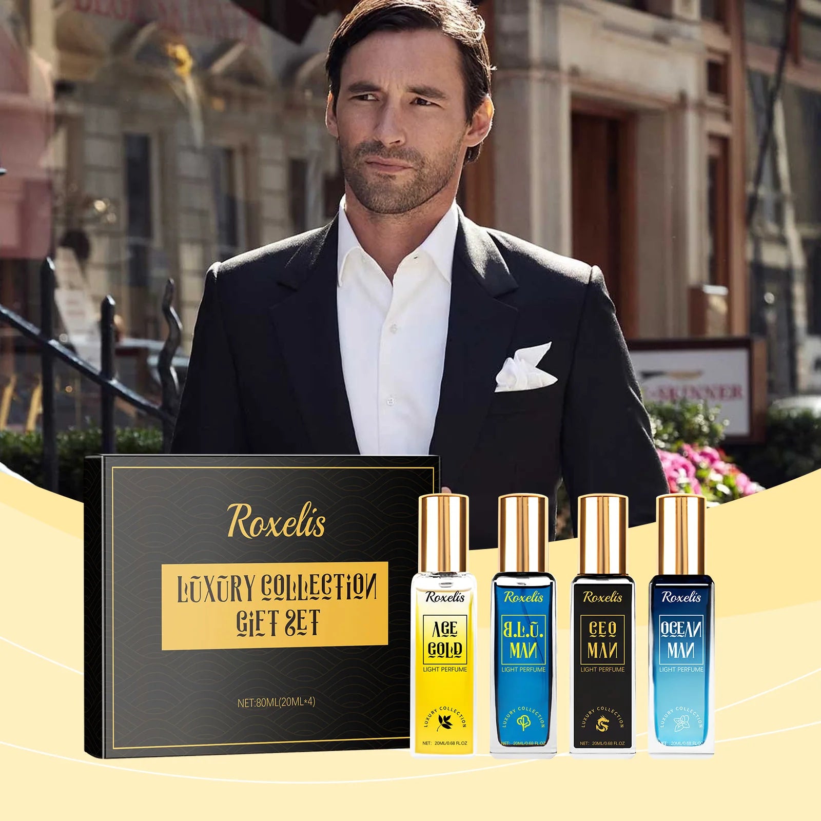 Roxelis Men's Perfume 4pcs Collection Men's Eau De Toilette Suit  lasting fragrance vitality fresh charm elegant fragrance set