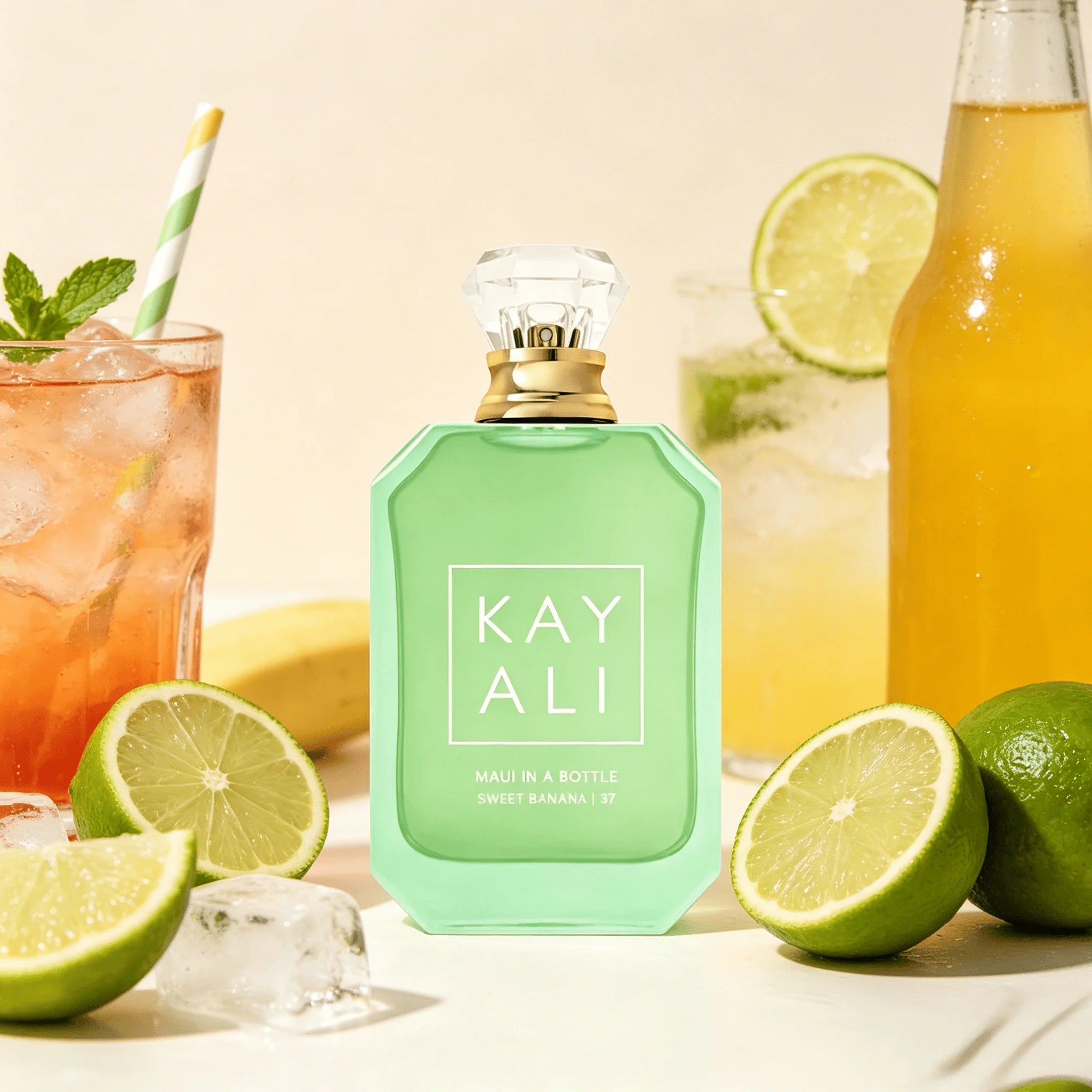 Luxury Kayali  (37)  Maui In A Bottle Sweet Banana EDP Perfume for Women Sweet Tropical Banana Fruit Aroma Long Lasting Fragrance Matte Light Green Glass Perfume Bottle Beach Travel Present