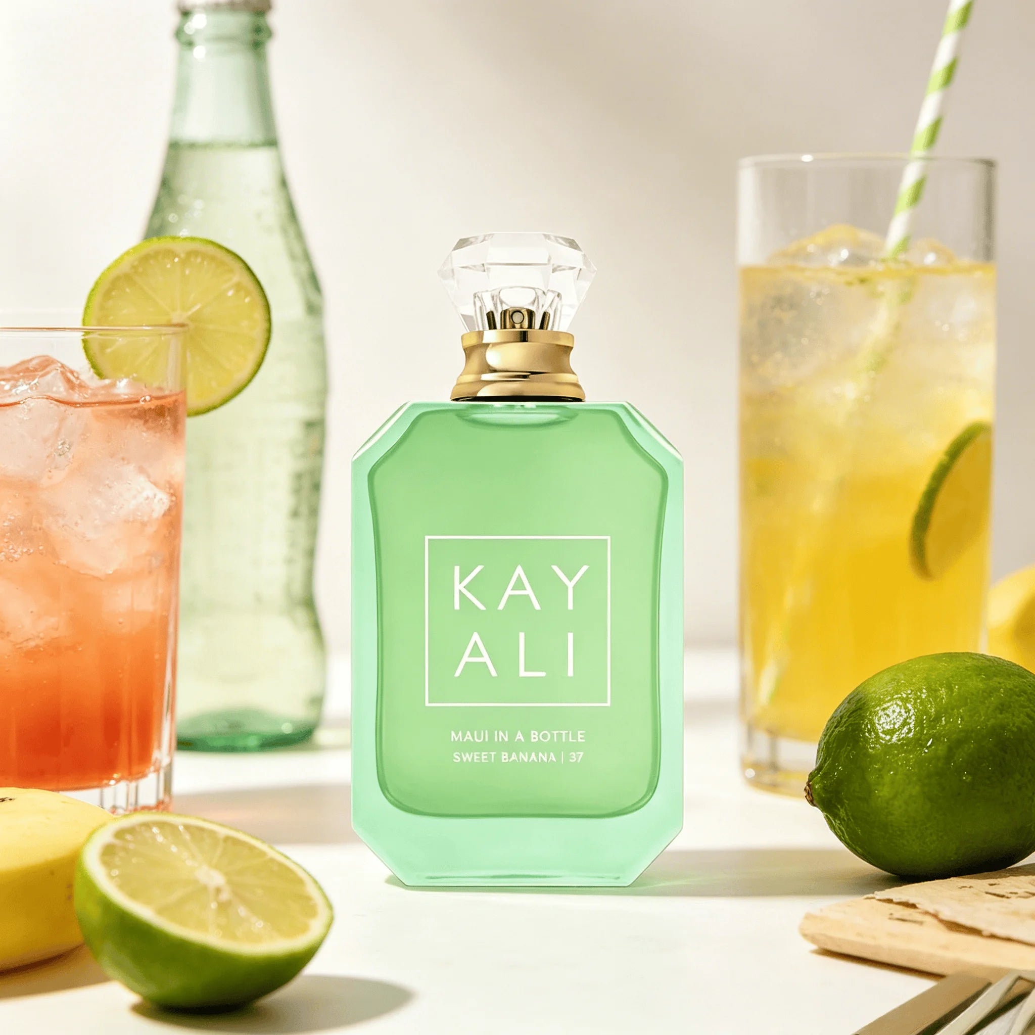 Luxury Kayali  (37)  Maui In A Bottle Sweet Banana EDP Perfume for Women Sweet Tropical Banana Fruit Aroma Long Lasting Fragrance Matte Light Green Glass Perfume Bottle Beach Travel Present