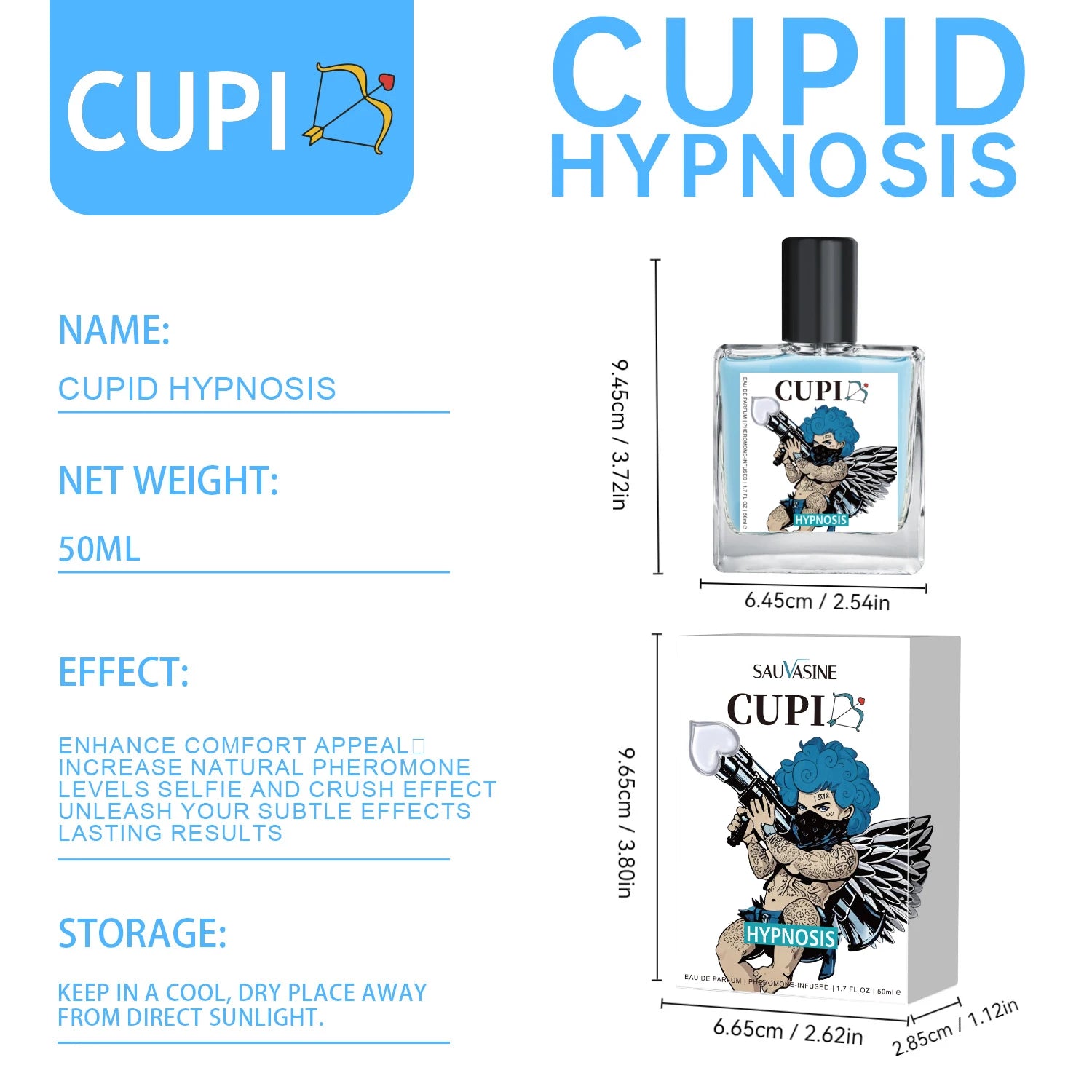 Cupid Pabango Long Lasting Perfume for Men and Women Confident Booster Cologne Fall in Love 50ml，Room decoration