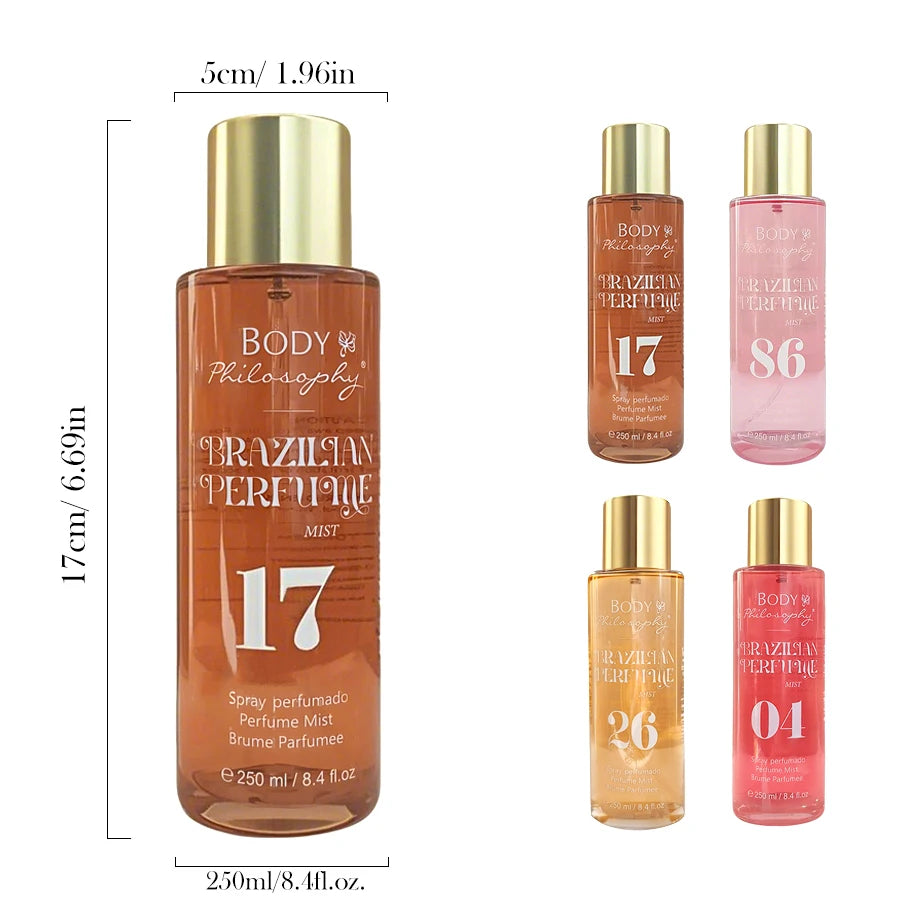 Women's Brazilian Perfume, 250ml Body & Hair Mist, Vanilla Uplifting Fragrance, Long Lasting Floral Fruity Gourmand Scent Spray