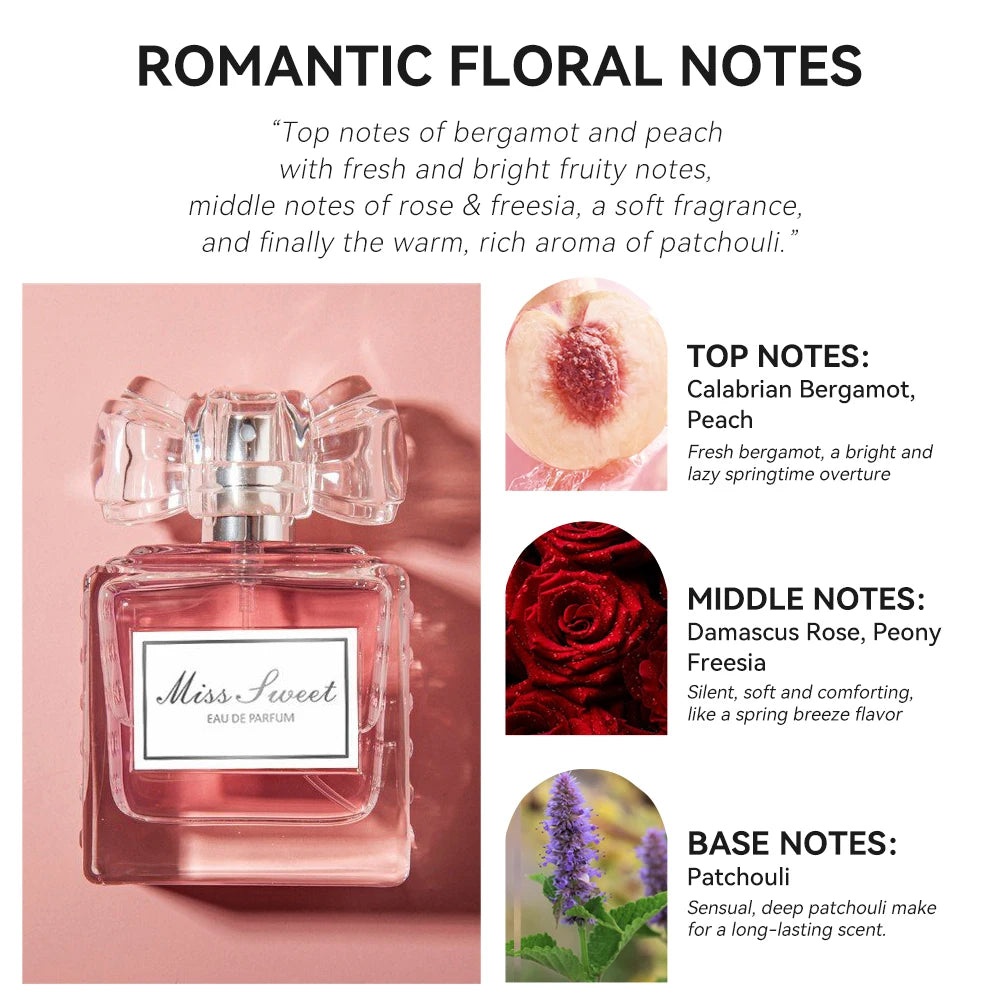 50ML 1.7FL.OZ Long-lasting Perfumes for Women, Romantic Floral Notes Eau De Parfum, Peach, Bergamot, Rose, Patchouli Fragrance